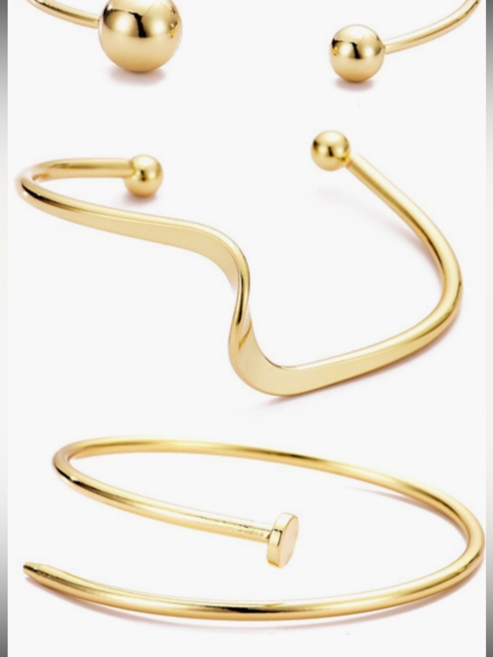 Gold  Adornia three Open Cuff Bracelet Set - Picture 8 of 8
